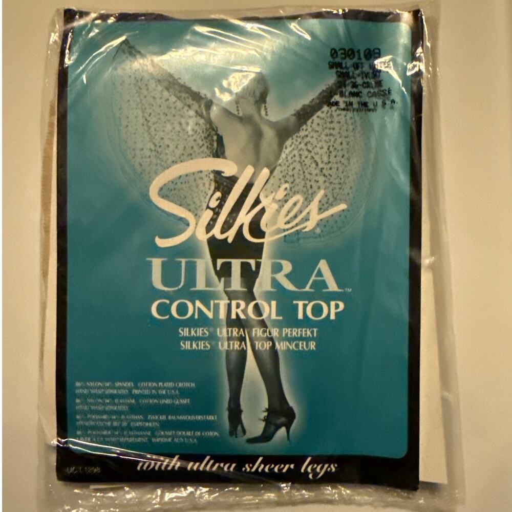 Vintage Silkies Ultra Control Top Pantyhose Off White | Small | Ultra Sheer Legs